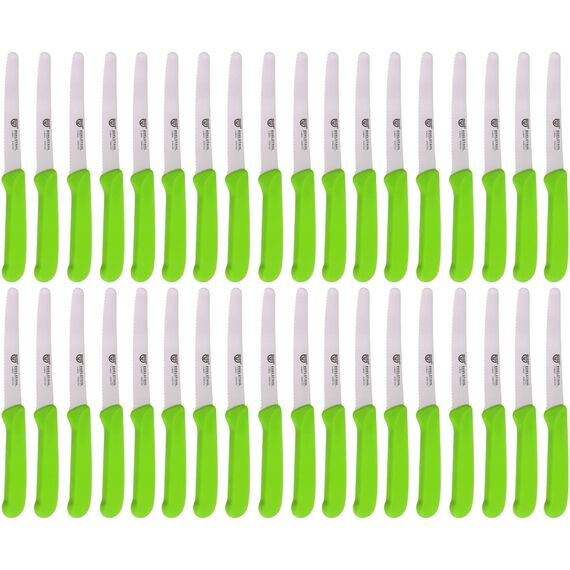 GRÄWE Tafelmesser 36 Stück, Messerset zum Schneiden, 36er Pack Brötchenmesser, Frühstücksmesser mit einseitigem Wellenschliff, Brotmesser, scharfe Messer für Brotzeit, 21 cm - Grün