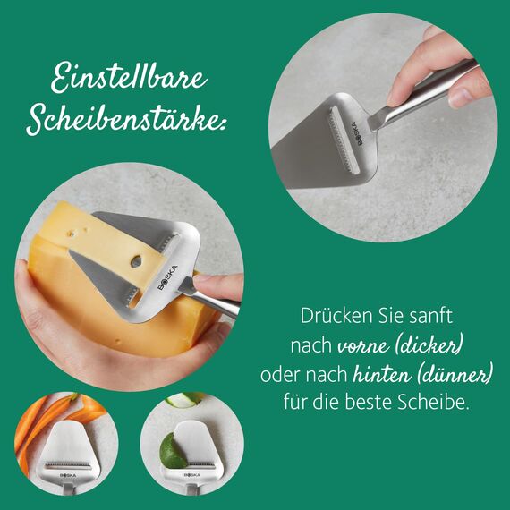 BOSKA Käsehobel Copenhagen/käseschneider für alle Käsesorten/multifunktional/Edelstahl/Silber/Spülmaschinenfest