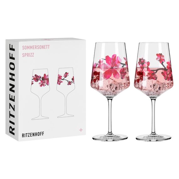 RITZENHOFF 3461006 Aperitif-Glas Sprizz 2er-Set 500 ml - Serie Sommersonett Nr. 11 + 12 - mit Asia-Motiv Rot - Made in Germany