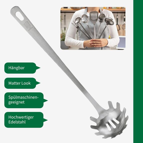 Chefkoch trifft Fackelmann Spaghettilöffel – Perfekt zum Servieren von Nudelkreationen, edles Edelstahl in mattem Look – Pastalöffel spülmaschinengeeignet