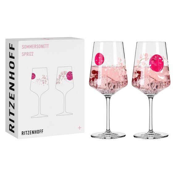 RITZENHOFF 3461007 Aperitif-Glas Sprizz 2er-Set 500 ml - Serie Sommersonett Nr. 13 + 14 mit Asia-Motiv Pink - Made in Germany