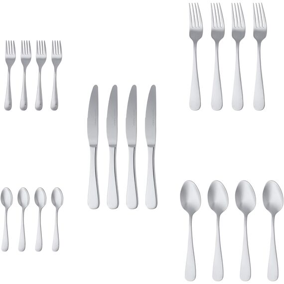 Amazon Basics Essbesteck-Set mit Abgerundeter Rand, Edelstahl, 20-teiliges Set, für 4 Personen, Silber