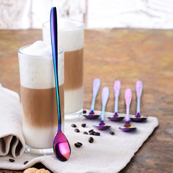 GRÄWE Eis- und Latte-Macchiato-Löffel aus Edelstahl, langer Löffel, ideal für Kaffee, Desserts und Eistee, spülmaschinenfest, mehrfarbig