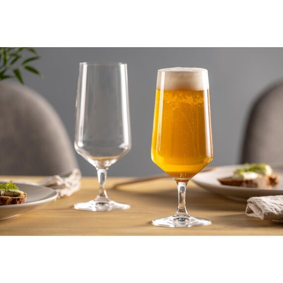 LEONARDO HOME Puccini Bier-Gläser 6er Set • Pilsgläser (410 ml) mit gezogenem Stiel • spülmaschinenfeste Biertulpen • Höhe 18,6 cm • 069541