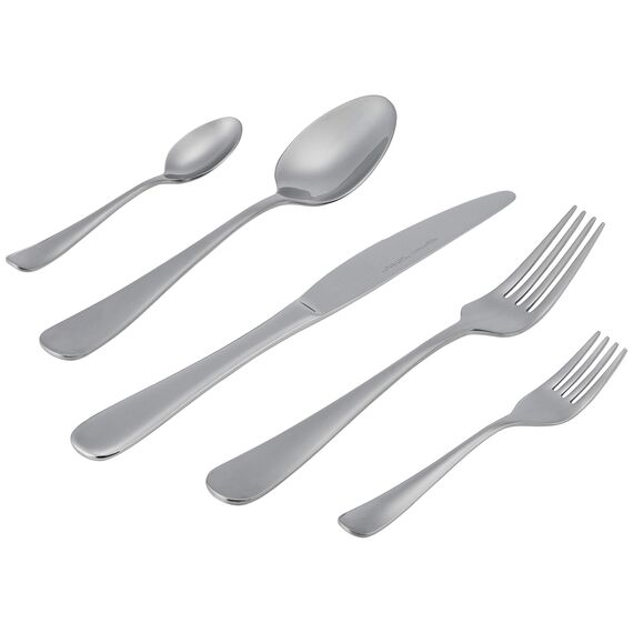 Amazon Basics Essbesteck-Set mit Abgerundeter Rand, Edelstahl, 20-teiliges Set, für 4 Personen, Silber