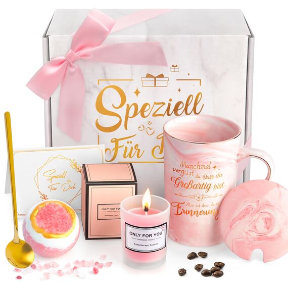 Geschenke für Frauen, Geburtstagsgeschenk für Frauen, Geschenk Tasse zum Muttertag, Weihnachten, Beste Freundin, 340ml Rosa Keramiktasse im Geschenkset