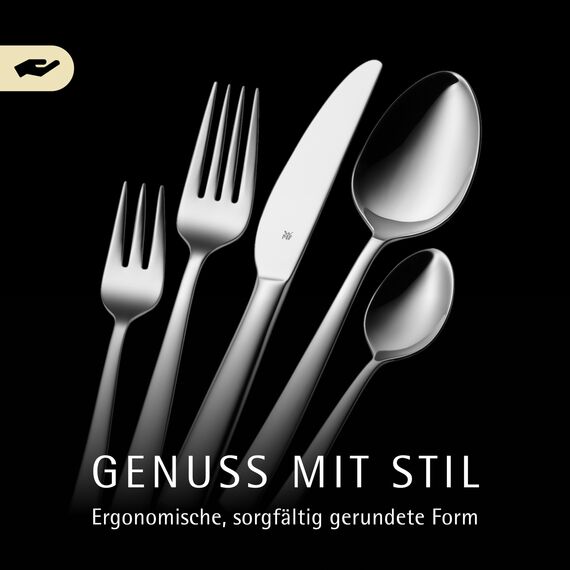 WMF Boston Besteck Set 12 Personen, Essbesteck 60 teilig, Monobloc-Messer, Cromargan Edelstahl poliert, glänzend, spülmaschinenfest