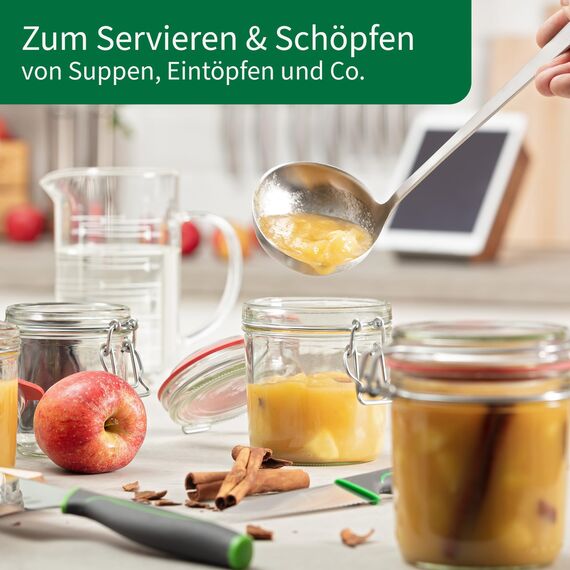 Chefkoch trifft Fackelmann Schöpflöffel – Zum Servieren und Schöpfen von Suppen und Eintöpfen, Edelstahl in mattem Look – Suppenkelle spülmaschinengeeignet