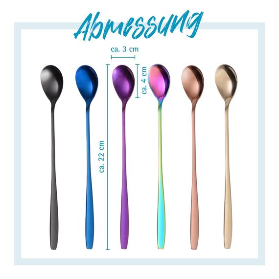 GRÄWE Latte Macchiato Löffel Set, Gold, 6-teilig, 22 cm, Lange Cocktaillöffel, Dessertlöffel, Eislöffel, Löffel für Eiskaffee, Edelstahl, spülmaschinengeeignet