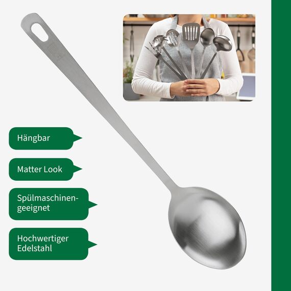 Chefkoch trifft Fackelmann Vorlegelöffel - Ideal zum Servieren von Beilagen, hochwertiges Edelstahl in mattem Look – Kochlöffel spülmaschinengeeignet