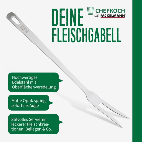 Chefkoch trifft Fackelmann Fleischgabel – Perfekt zum Servieren von Fleischkreationen, Edelstahl in mattem Look – Tranchiergabel spülmaschinengeeignet