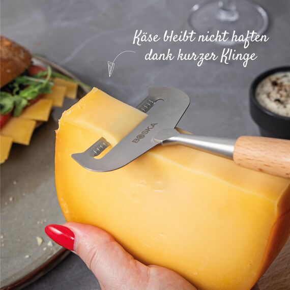 BOSKA Weichkäsehobel Amigo/Käsehobel für jungen Käse/Ergonomischer Griff/Hochwertiger Edelstahl/Buchenholz/Extra Antihaft durch BSF Behandlung/Sehr scharf/Schöne Käsescheiben