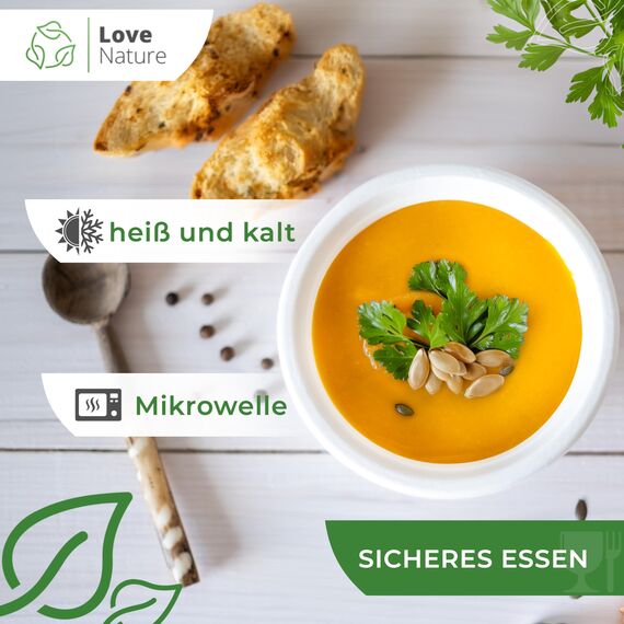 Love Nature Ökologische Einweg Suppenschalen aus Zuckerrohr Schnitzel - (350ml - 500 Stück) Suppenschüssel mit Langanhaltender Wärmespeicherung