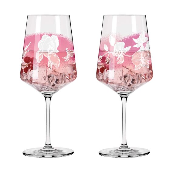 Ritzenhoff 3461003 Aperitifglas 500 ml – 2er Set – Serie Sommersonett Nr. 3 – 2 Stück mit Blütenmotiv – Made in Germany, Rosa, Weiß