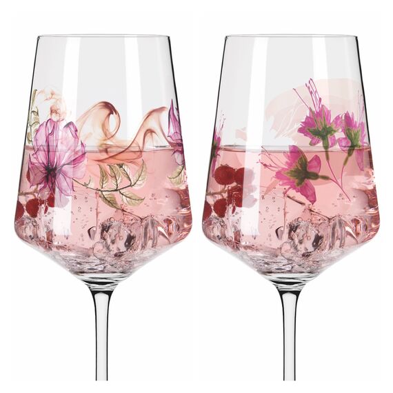 RITZENHOFF 3461004 Aperitifglas 500 ml - 2er Set - Serie Sommersonett Nr. 4, 2 Stück, Pflanzenmotiv - Made in Germany