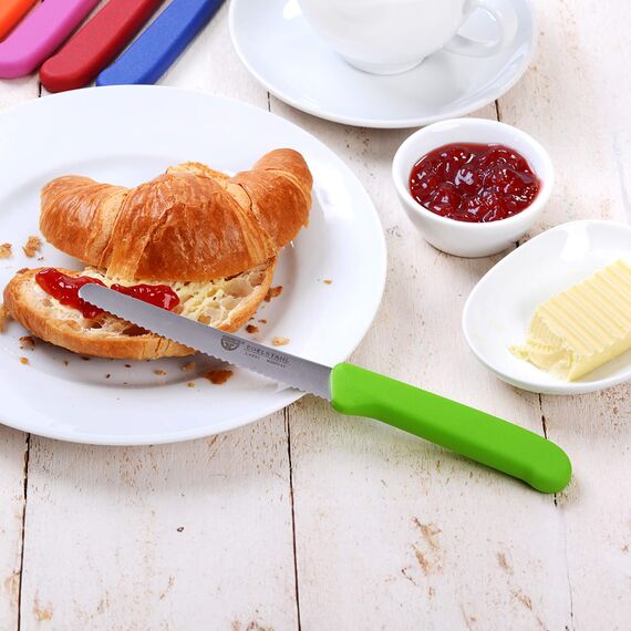 GRÄWE Tafelmesser 36 Stück, Messerset zum Schneiden, 36er Pack Brötchenmesser, Frühstücksmesser mit einseitigem Wellenschliff, Brotmesser, scharfe Messer für Brotzeit, 21 cm - Bunt