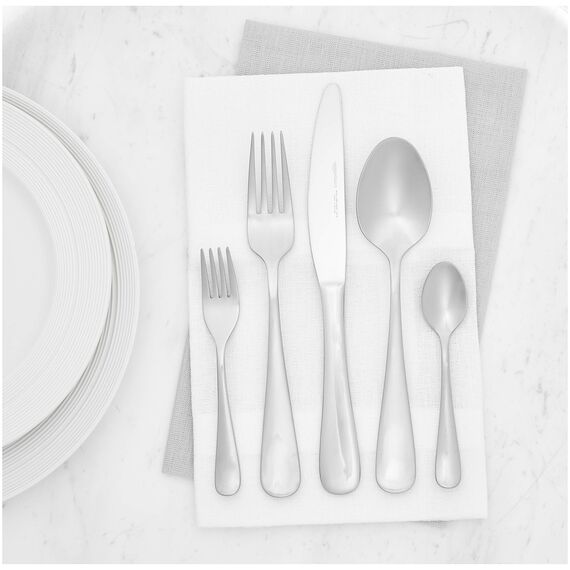 Amazon Basics Essbesteck-Set mit Abgerundeter Rand, Edelstahl, 20-teiliges Set, für 4 Personen, Silber