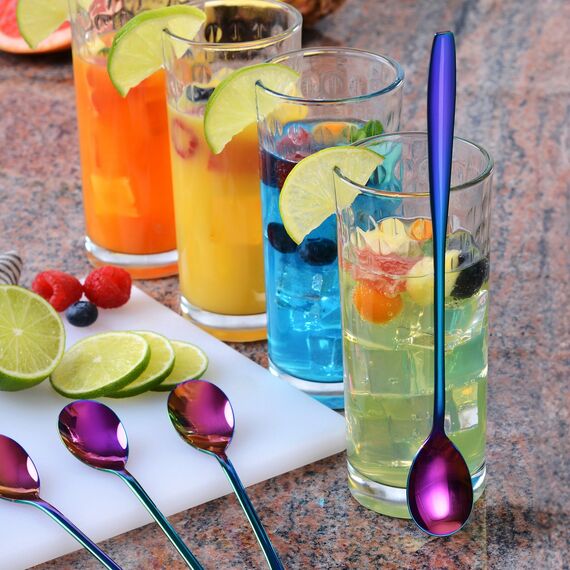 GRÄWE Eis- und Latte-Macchiato-Löffel aus Edelstahl, langer Löffel, ideal für Kaffee, Desserts und Eistee, spülmaschinenfest, mehrfarbig