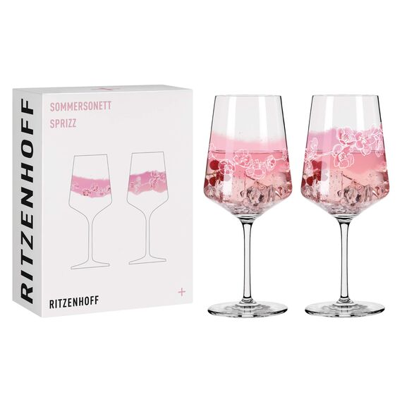 RITZENHOFF 3461001 Aperitifglas 500 ml – 2er Set – Serie Sommersonett Nr. 1, 2 Stück mit Blütenmotiv – Made in Germany