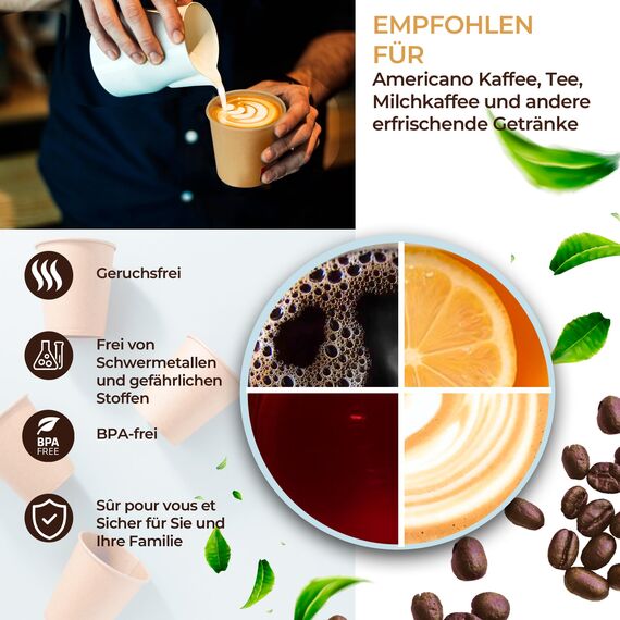 100 Einweg-Kraftpapierbecher 210 ml / 7 oz. Robust, auslaufsicher. Ideal für Kaffee, Tee und Erfrischungsgetränke. Geruchsfrei. Kraftbecher