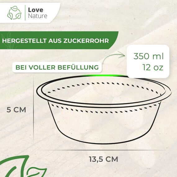Love Nature Ökologische Einweg Suppenschalen aus Zuckerrohr Schnitzel - (350ml - 500 Stück) Suppenschüssel mit Langanhaltender Wärmespeicherung