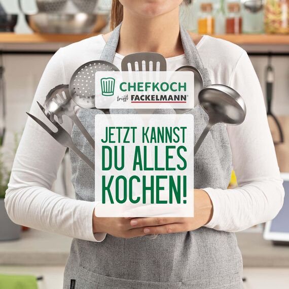 Chefkoch trifft Fackelmann 6er Küchenhelfer-Set Berlin – Set mit den wichtigsten Küchenutensilien – Servierlöffel, Schöpflöffel, Abseihlöffel, Pfannenwender, Spaghettilöffel, Fleischgabel