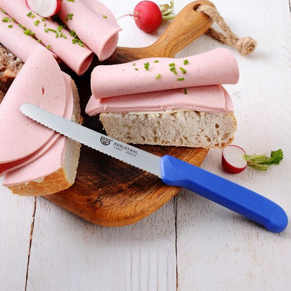 GRÄWE Tafelmesser 36 Stück, Messerset zum Schneiden, 36er Pack Brötchenmesser, Frühstücksmesser mit einseitigem Wellenschliff, Brotmesser, scharfe Messer für Brotzeit, 21 cm - Blau
