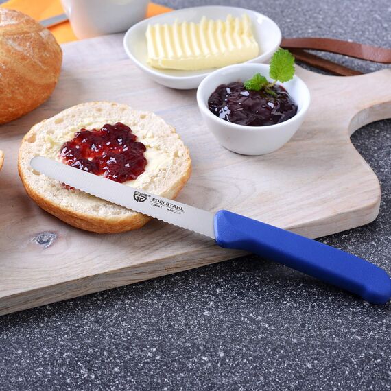 GRÄWE Tafelmesser 36 Stück, Messerset zum Schneiden, 36er Pack Brötchenmesser, Frühstücksmesser mit einseitigem Wellenschliff, Brotmesser, scharfe Messer für Brotzeit, 21 cm - Blau