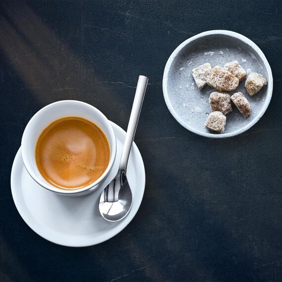 WMF Nuova Tee-/ Kaffeelöffel Set 6-teilig, 13,5 cm, Teelöffel Cromargan Edelstahl poliert, Dessertlöffel glänzend, spülmaschinengeeignet