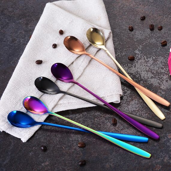 GRÄWE Latte Macchiato Löffel Set, Gold, 6-teilig, 22 cm, Lange Cocktaillöffel, Dessertlöffel, Eislöffel, Löffel für Eiskaffee, Edelstahl, spülmaschinengeeignet