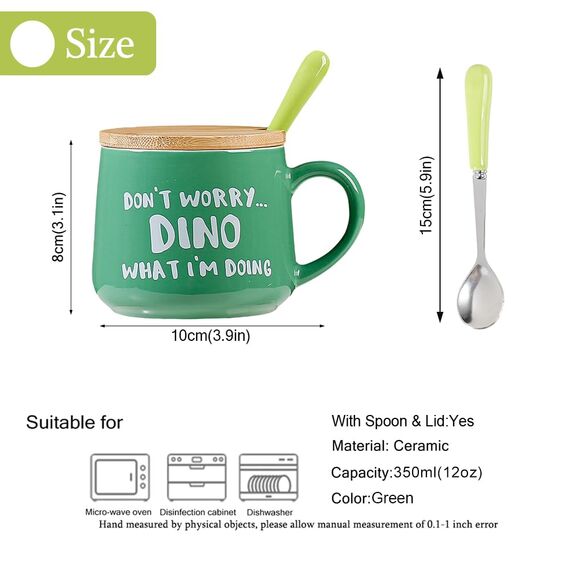 BigNoseDeer Dinosaurier Keramik Tasse Lustig Personalisiert Tassen mit Spruch Kawaii Süße Sachen Kaffeebecher Cappuccino Lustige Teetasse Mit Deckel Personalisierte Geschenke für Frauen Männer Mädchen