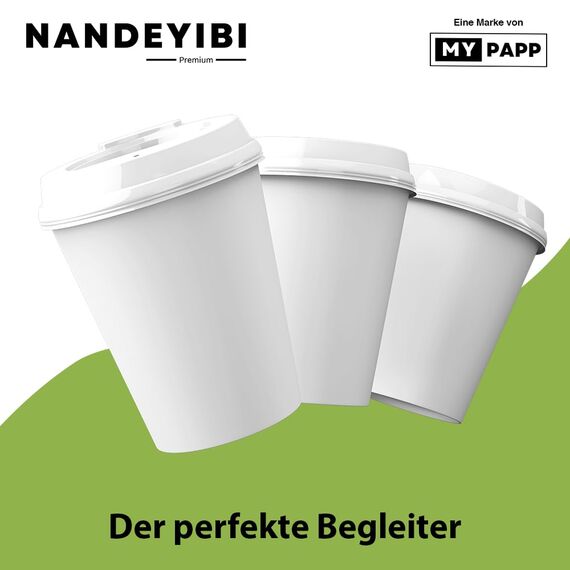 NANDEYIBI 200 Stk. Pappbecher weiß 200 ml - 8oz - Coffee to go | Einweg Kaffeebecher & Papierbecher, Partybecher, Bastelbecher | Trinkbecher für Heiß- & Kaltgetränke | Teebecher – Made in Germany