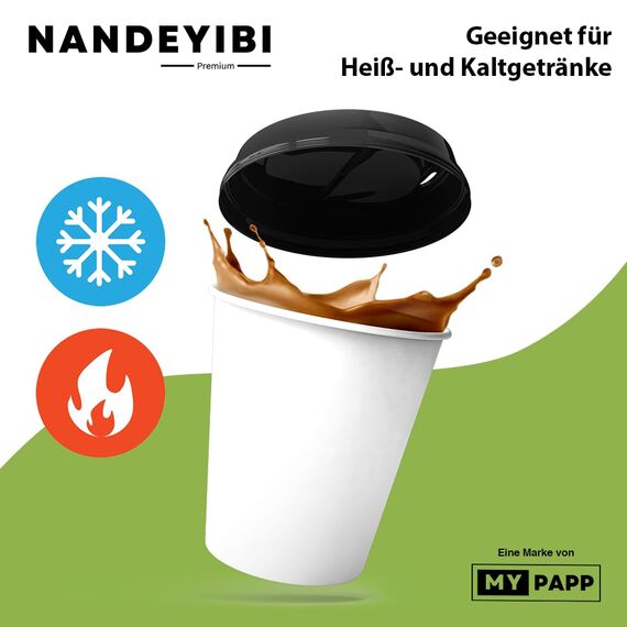 NANDEYIBI 200 Stk. Pappbecher weiß 200 ml - 8oz - Coffee to go | Einweg Kaffeebecher & Papierbecher, Partybecher, Bastelbecher | Trinkbecher für Heiß- & Kaltgetränke | Teebecher – Made in Germany