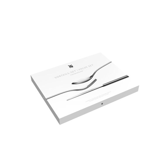 WMF Palma Besteck Set für 12 Personen – 60-teiliges Essbesteck aus Cromargan Edelstahl, poliert und rostfrei, Monobloc-Messer mit Wellenschliff, spülmaschinenfest, inklusive Besteckkassette, Design