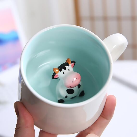 3D Tier Kaffee Tasse Nette Kuh Innen, Lustige Cartoon Handgefertigte Figürigkeit Milch Teetasse, Weihnachten Geburtstag Kuh Drucken Geschenke für Kinder Mädchen frau Grandma Tante