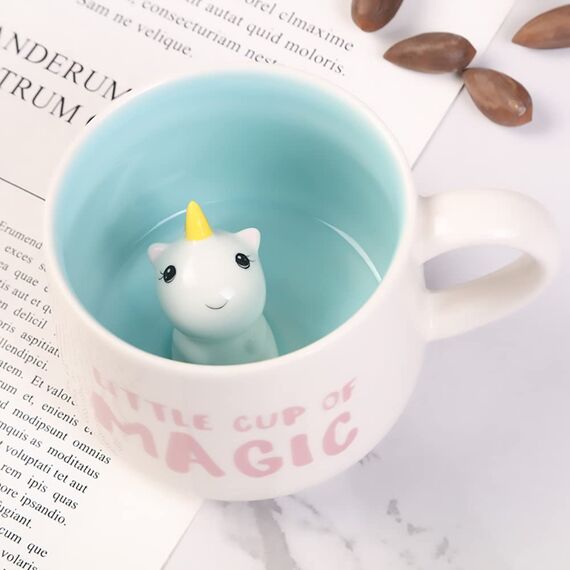 3D Einhorn Tasse aus Keramik, Einzigartige Handgefertigte Einhörner Kaffeetassen, Weihnachten Geschenk für Geburtstage, Frauen, Mädchen, Freundin (Einhorn)