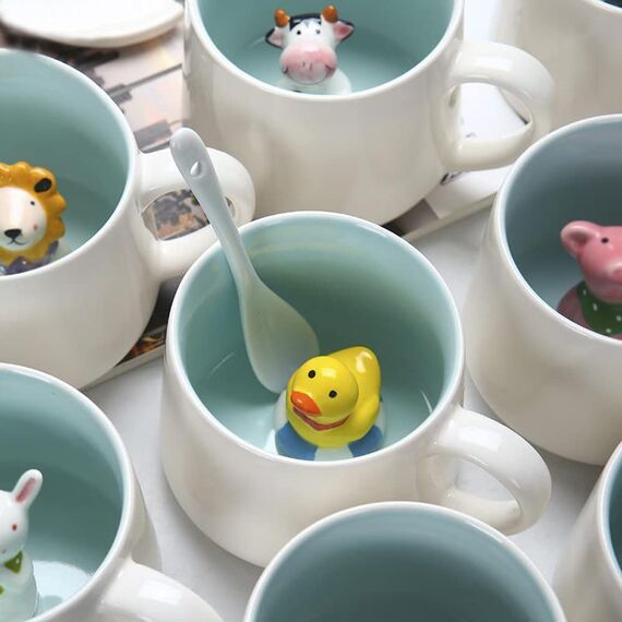 3D Kaffeetasse Kleine Gelbe Ente innen, 12oz Lustige Cartoon handgefertigte Figur Milch Teetasse, Weihnachten Geburtstagsgeschenke für Freunde Kinder Mädchen Frau Grandma Tante Tante (Ente)