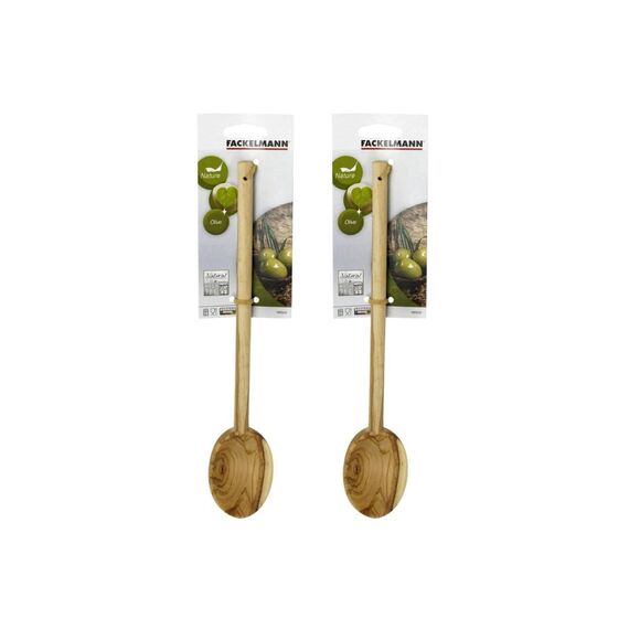 Fackelmann 9986150 Set mit 2 runden Küchenlöffeln 30 cm aus Olivenholz, Holzlöffel, Küchenlöffel, Braun, 30 x 7,8 x 1,2 cm
