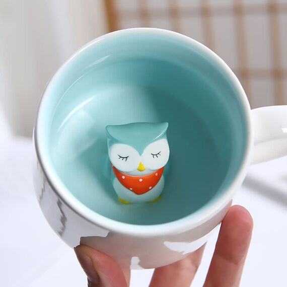 3D Eule Tasse aus Keramik, Eulen Geschenke Einzigartige Handgefertigte Kaffeetassen, Weihnachten Geschenk für Geburtstage, Frauen, Mädchen, Freundin (Eule)