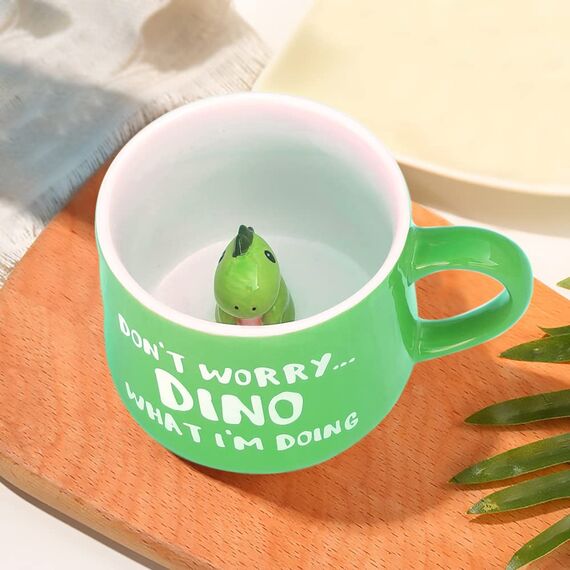 3D Dinosaurier Tasse aus Keramik, Einzigartige Handgefertigte Dinosaurier Dino Kaffeetassen, Weihnachten Geschenk für Geburtstage, Frauen, Mädchen, Freundin (Dinosaurier)