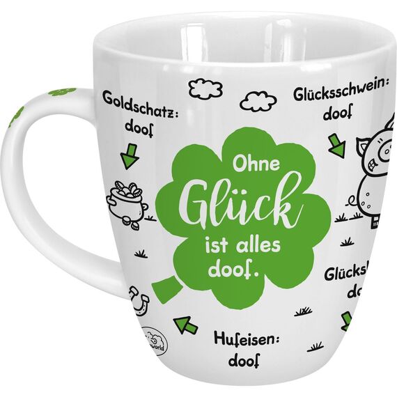 Sheepworld Tasse "Ohne Glück ist alles doof" | Porzellan, 45 cl | Sprüche-Tasse für Kaffee und Tee, Porzellantasse mit Spruch, Silvester | 46504