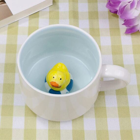 3D Kaffeetasse Kleine Gelbe Ente innen, 12oz Lustige Cartoon handgefertigte Figur Milch Teetasse, Weihnachten Geburtstagsgeschenke für Freunde Kinder Mädchen Frau Grandma Tante Tante (Ente)