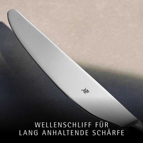 WMF Palma Besteck Set für 12 Personen – 60-teiliges Essbesteck aus Cromargan Edelstahl, poliert und rostfrei, Monobloc-Messer mit Wellenschliff, spülmaschinenfest, inklusive Besteckkassette, Design