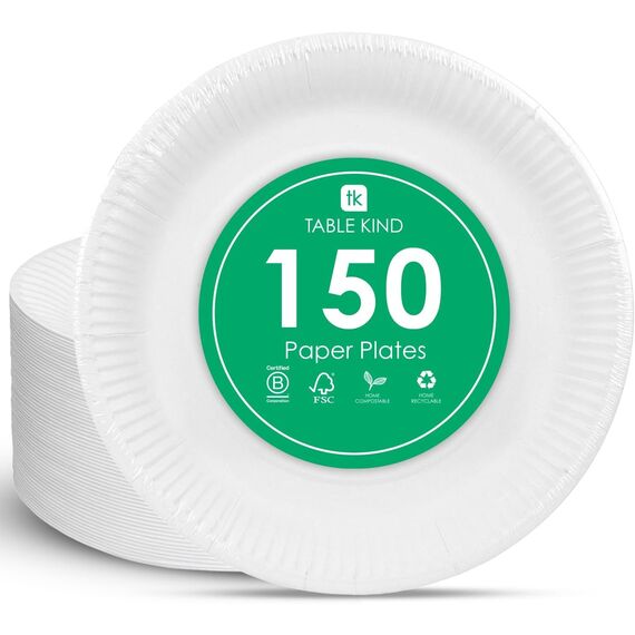 TABLE KIND x 150, 22CM, Umweltfreundliche Pappteller zum Geburtstag, umweltfreundliches, recycelbares Einweggeschirr, biologisch abbaubares Partyzubehör, heimkompostierbar, Hergestellt in der EU