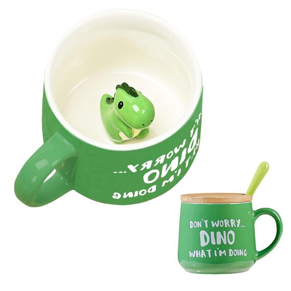BigNoseDeer Dinosaurier Keramik Tasse Lustig Personalisiert Tassen mit Spruch Kawaii Süße Sachen Kaffeebecher Cappuccino Lustige Teetasse Mit Deckel Personalisierte Geschenke für Frauen Männer Mädchen