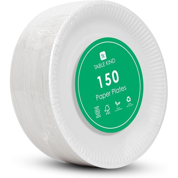 TABLE KIND x 150, 22CM, Umweltfreundliche Pappteller zum Geburtstag, umweltfreundliches, recycelbares Einweggeschirr, biologisch abbaubares Partyzubehör, heimkompostierbar, Hergestellt in der EU