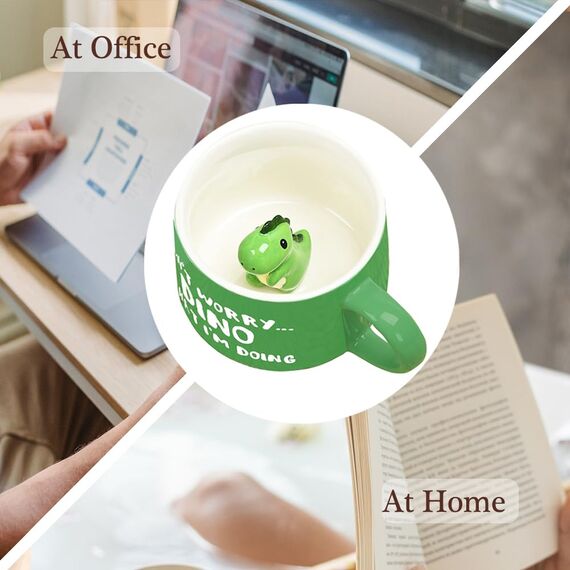 BigNoseDeer Dinosaurier Keramik Tasse Lustig Personalisiert Tassen mit Spruch Kawaii Süße Sachen Kaffeebecher Cappuccino Lustige Teetasse Mit Deckel Personalisierte Geschenke für Frauen Männer Mädchen