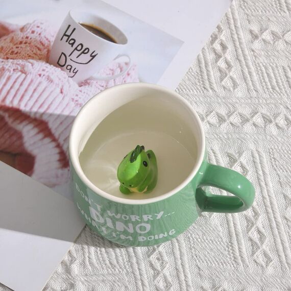 3D Dinosaurier Tasse aus Keramik, Einzigartige Handgefertigte Dinosaurier Dino Kaffeetassen, Weihnachten Geschenk für Geburtstage, Frauen, Mädchen, Freundin (Dinosaurier)