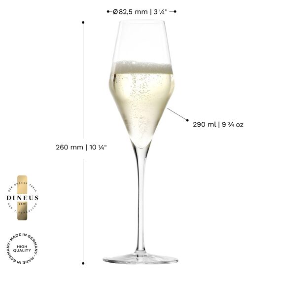 Stölzle Lausitz Champagner Gläser Quatrophil 6er-Set 290ml – Eleganter Champagnerkelch ideal für Sekt & Prosecco – Hochwertige Kristall Sektgläser aus deutscher Herstellung – Spülmaschinen- & Stoßfest