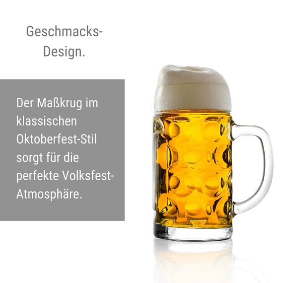 Stölzle Oberglas ISAR Bierkrüge 6er Set 500 ml – Klassischer Bierkrug ideal für Pils, Weizen & andere Biere – Traditionelle Biergläser mit Henkel – Spülmaschinengeeignet & Made in Germany